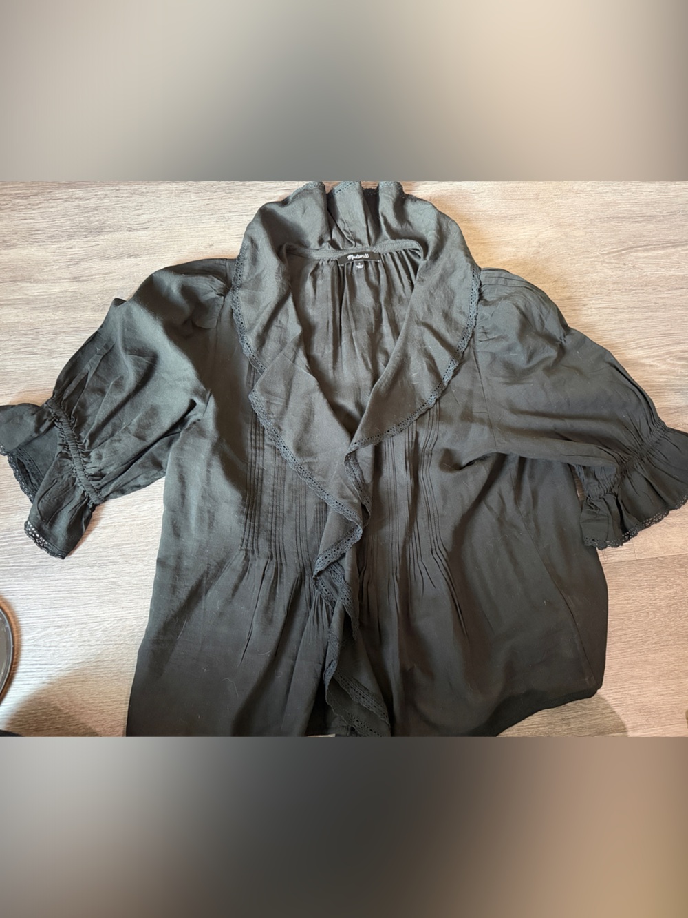 Madewell Black Ruffle Front V-Neck Blouse